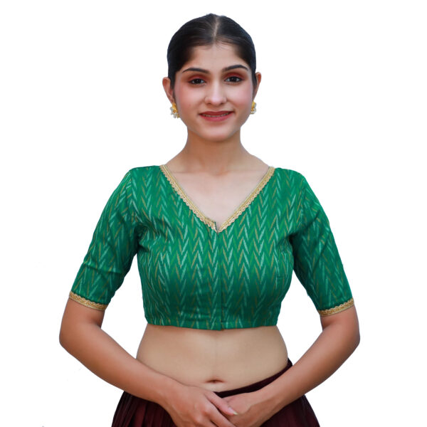 Green Colour Half Sleeved Blouse with V Neckline - Image 2