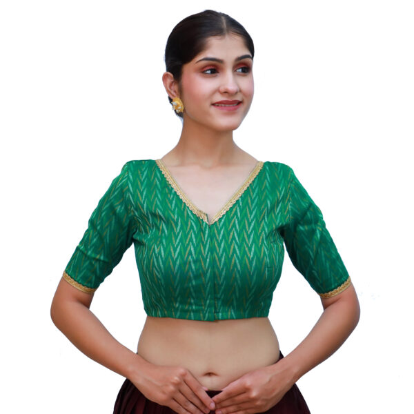 Green Colour Half Sleeved Blouse with V Neckline