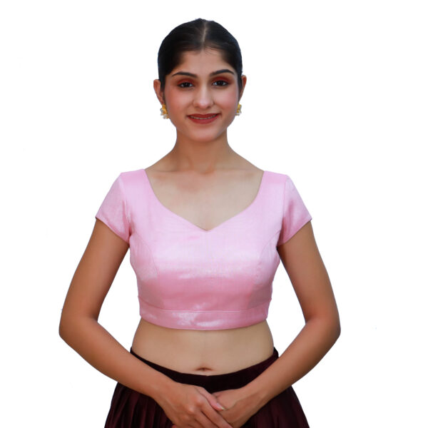 Light Pink Colour Short Sleeved Blouse with Sweetheart Neckline - Image 4