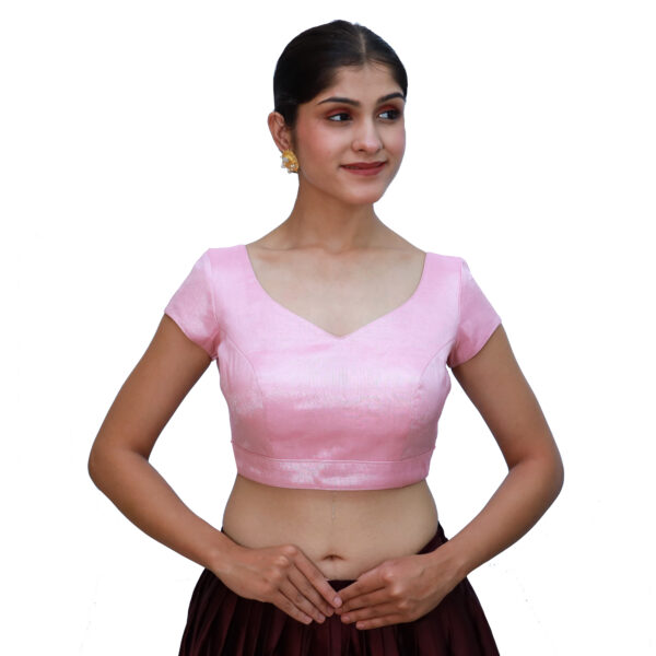 Light Pink Colour Short Sleeved Blouse with Sweetheart Neckline - Image 3