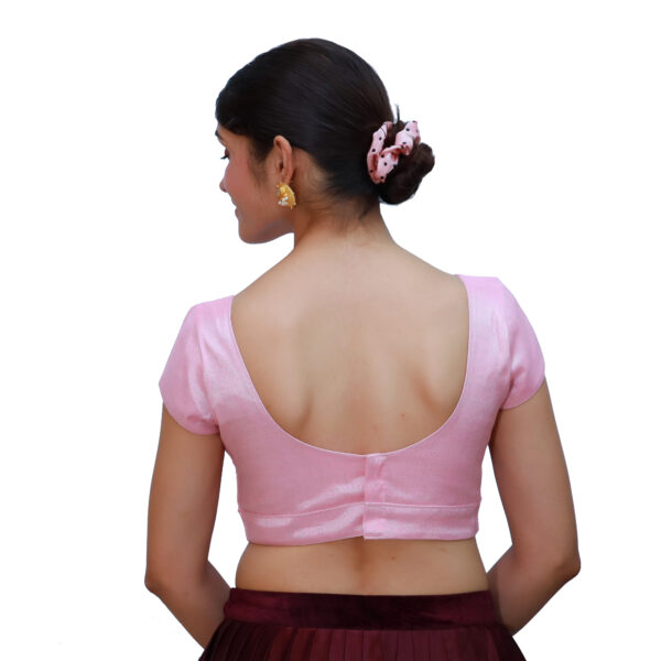 Light Pink Colour Short Sleeved Blouse with Sweetheart Neckline - Image 2