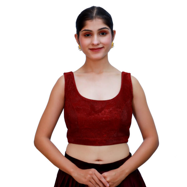 Brown Colour Sleeveless Blouse with Round Neckline - Image 2