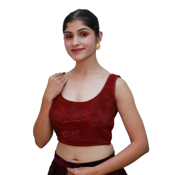 Brown Colour Sleeveless Blouse with Round Neckline