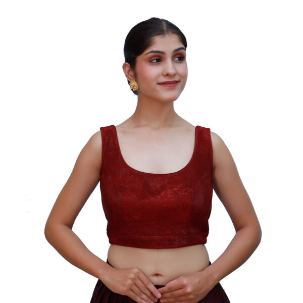 Brown Colour Sleeveless Blouse with Round Neckline - Image 4