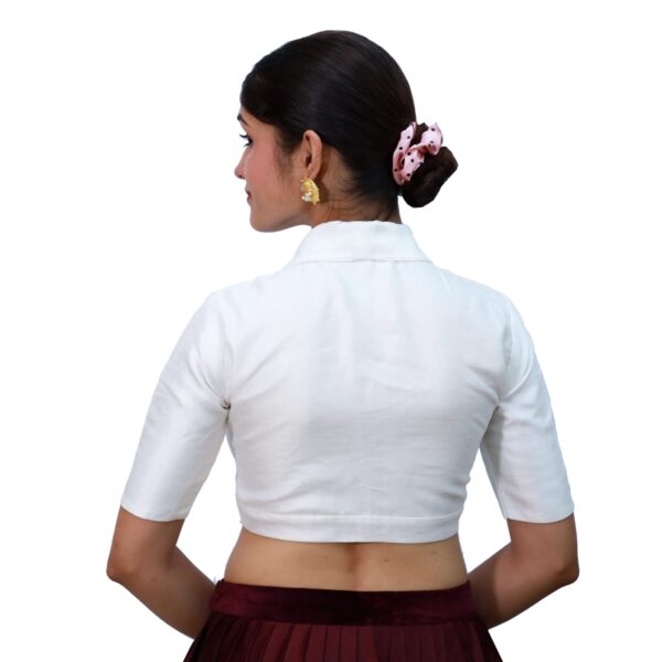 White Half Sleeved Blouse with Long Collar Neckline - Image 4