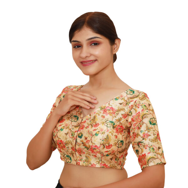 Multi Colour Half Sleeved Blouse with V Neckline - Image 2