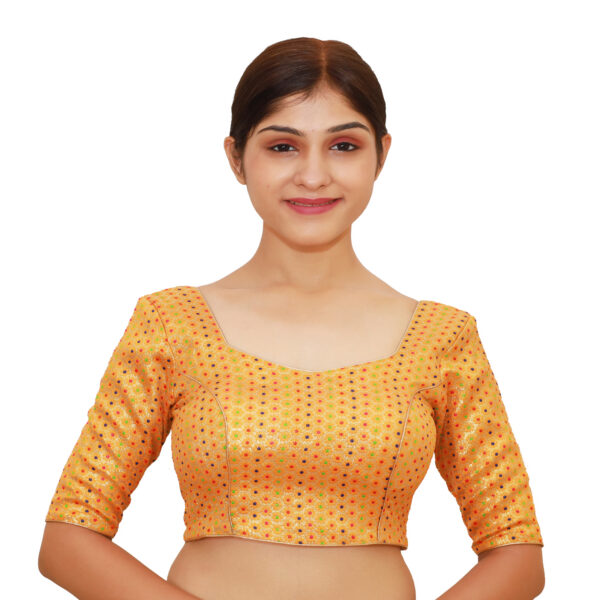 Orange Colour Half Sleeved Blouse with Sweetheart Neckline