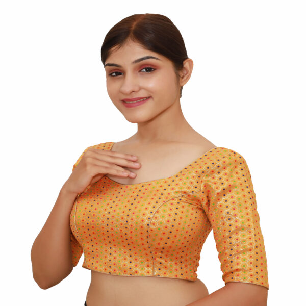 Orange Colour Half Sleeved Blouse with Sweetheart Neckline - Image 2