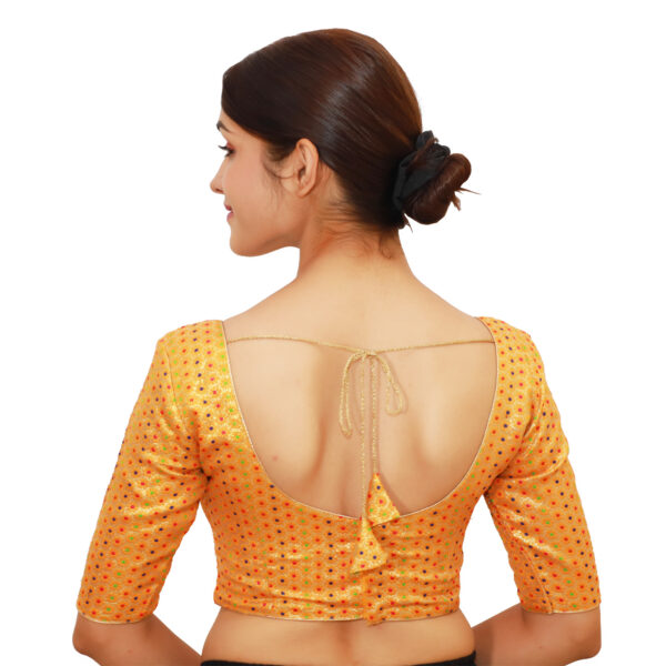 Orange Colour Half Sleeved Blouse with Sweetheart Neckline - Image 3