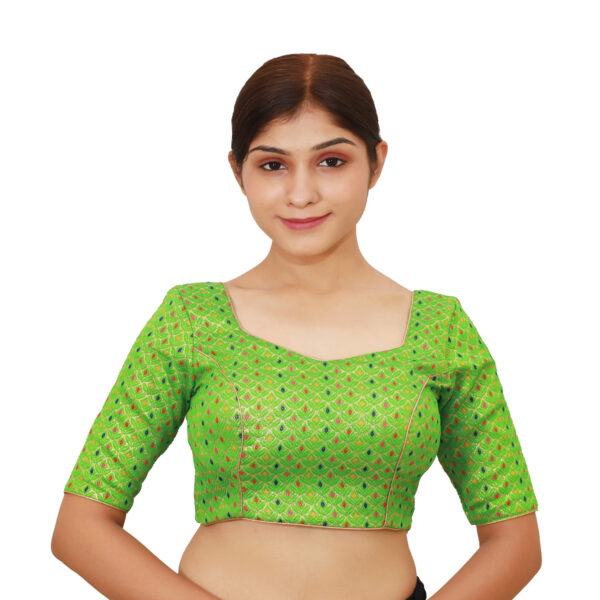 Parrot Green Colour Half Sleeved Blouse with Sweetheart Neckline