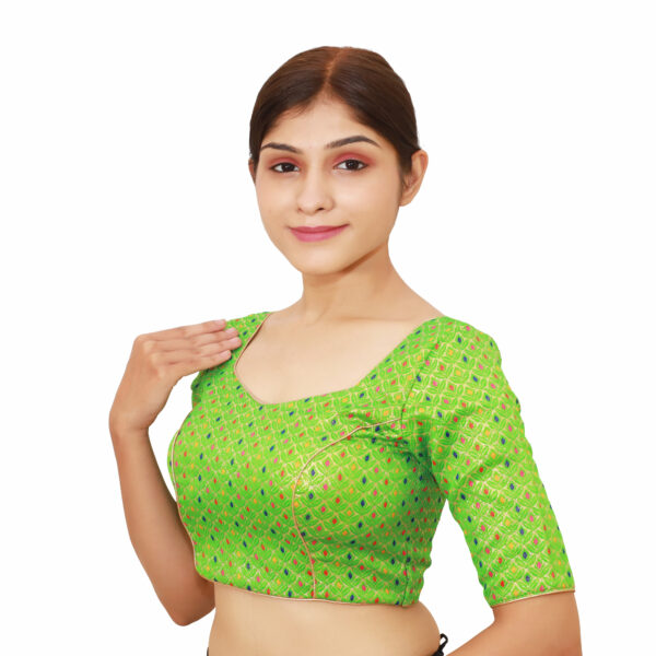 Parrot Green Colour Half Sleeved Blouse with Sweetheart Neckline - Image 2