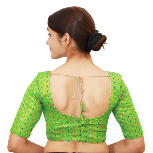 Parrot Green Colour Half Sleeved Blouse with Sweetheart Neckline - Image 3