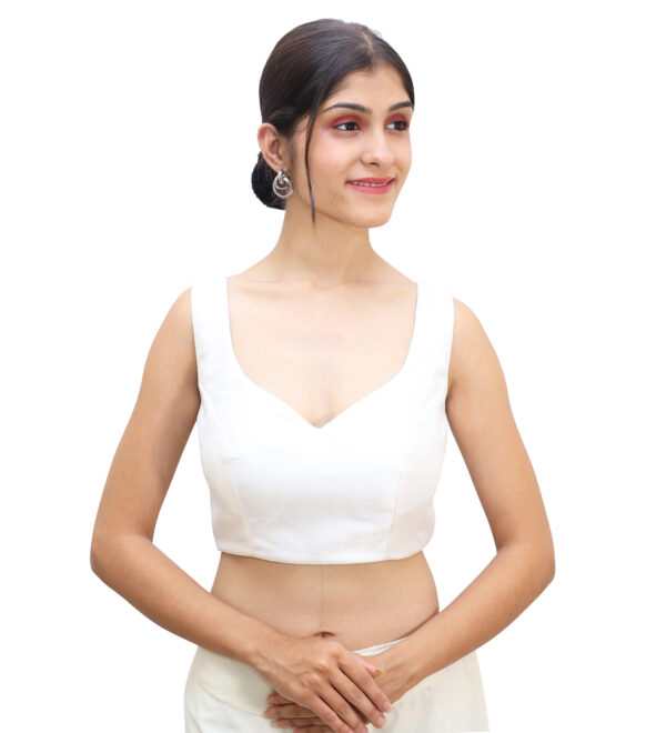 White Sweat Heart Neck Sleeveless Blouse - Image 3