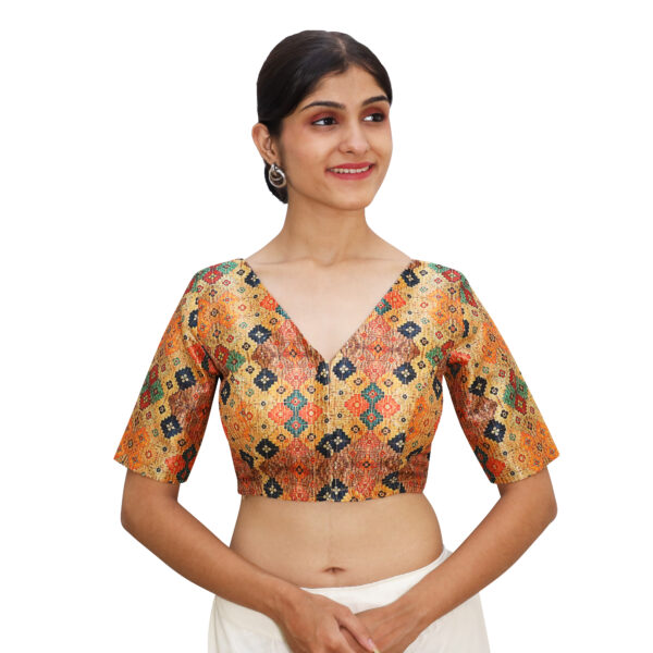 Blouses for Saree Multi Print V Neck Short Sleeve - Image 3