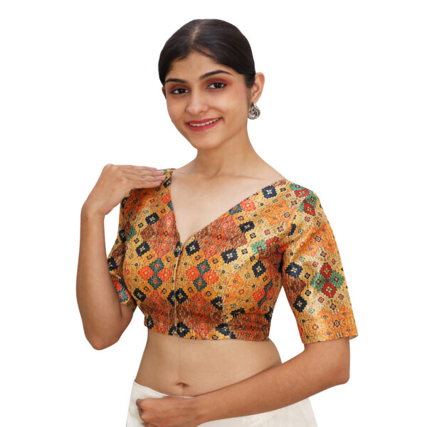 Blouses for Saree Multi Print V Neck Short Sleeve