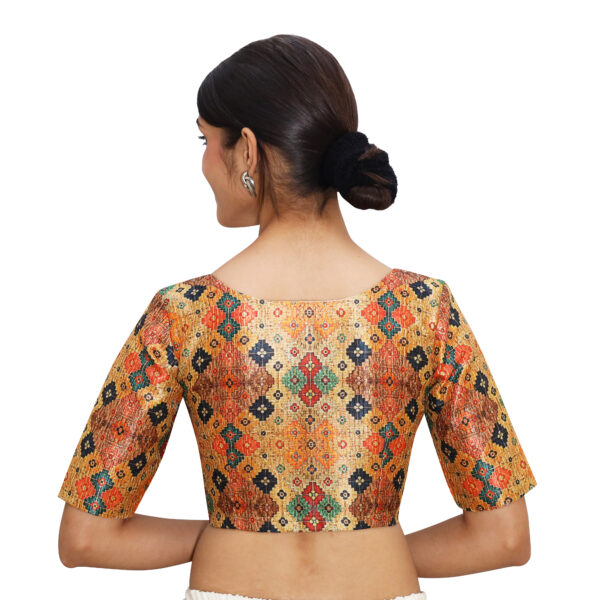 Blouses for Saree Multi Print V Neck Short Sleeve - Image 4