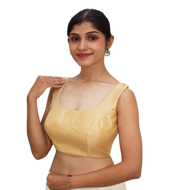 Golden Round Neck Sleeveless Blouse