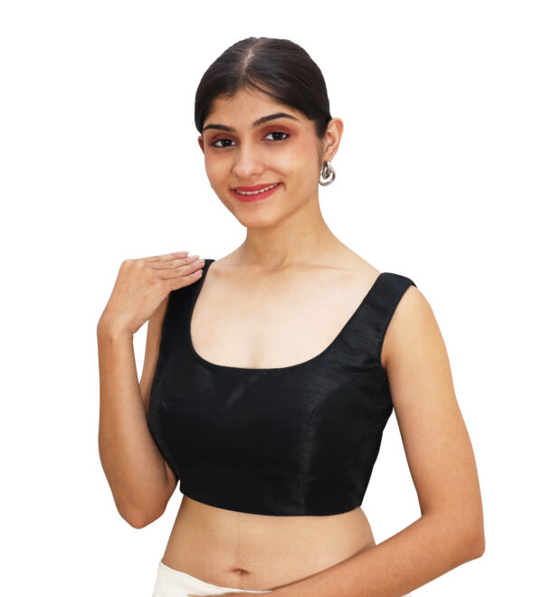 Modern Black Sleeveless Round Neck Saree Blouses - Image 2