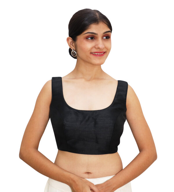 Modern Black Sleeveless Round Neck Saree Blouses - Image 3