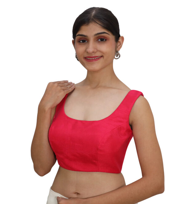 Modern Red Round Neck Sleeveless Saree Blouses - Image 2