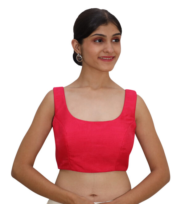 Modern Red Round Neck Sleeveless Saree Blouses - Image 3