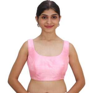 Modern Pink Round Neck Sleeveless Saree Blouses