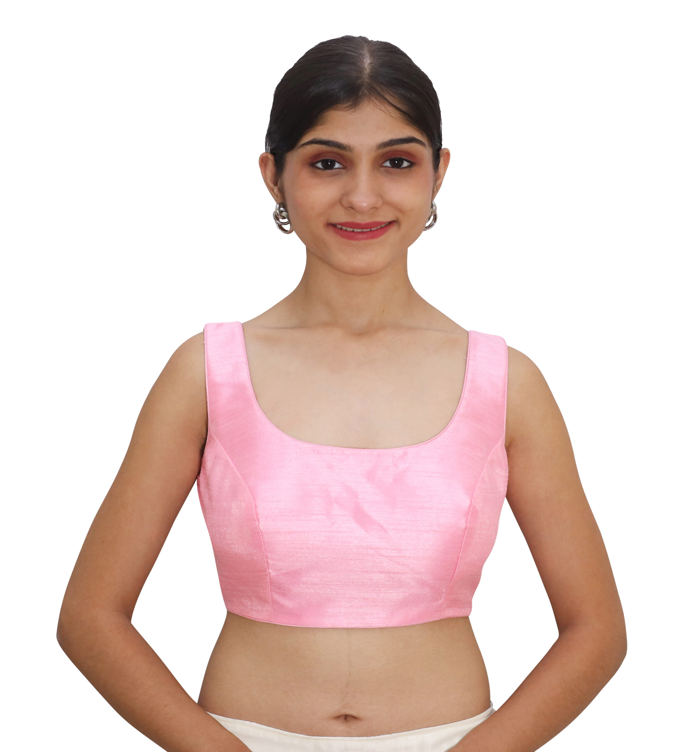 Modern Pink Round Neck Sleeveless Saree Blouses