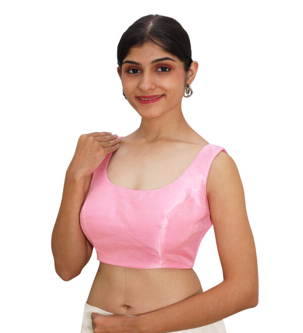 Modern Pink Round Neck Sleeveless Saree Blouses - Image 2