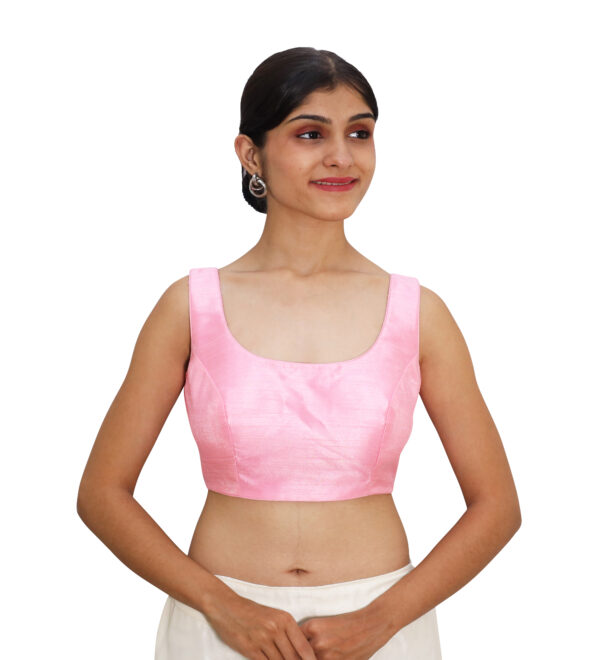 Modern Pink Round Neck Sleeveless Saree Blouses - Image 3