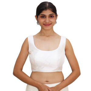 Modern White Round Neck Sleeveless Saree Blouses