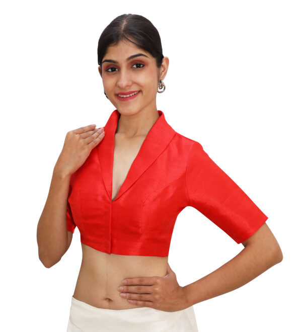 Latest Red Collar Neck Blouse with Short Sleeve