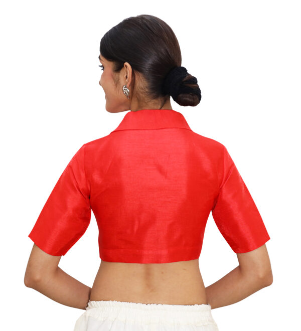 Latest Red Collar Neck Blouse with Short Sleeve - Image 4