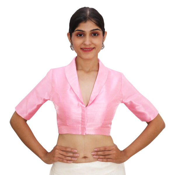 Latest Pink Collar Neck Blouse with Short Sleeve