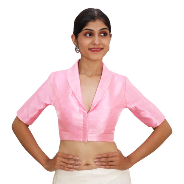 Latest Pink Collar Neck Blouse with Short Sleeve - Image 3