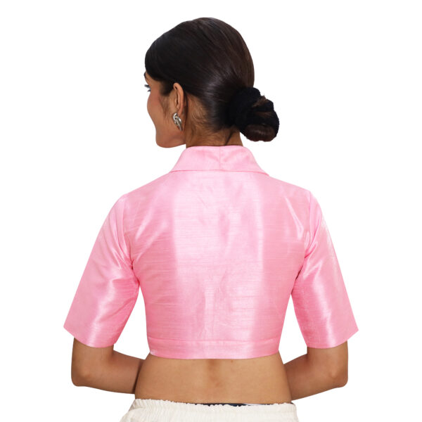 Latest Pink Collar Neck Blouse with Short Sleeve - Image 4