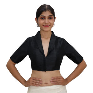 Latest Black Collar Blouse with Short Sleeve