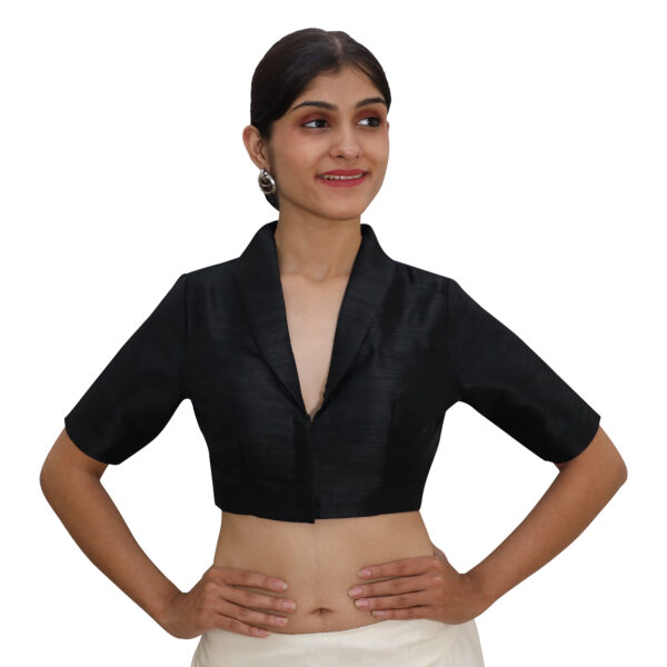 Latest Black Collar Blouse with Short Sleeve - Image 2