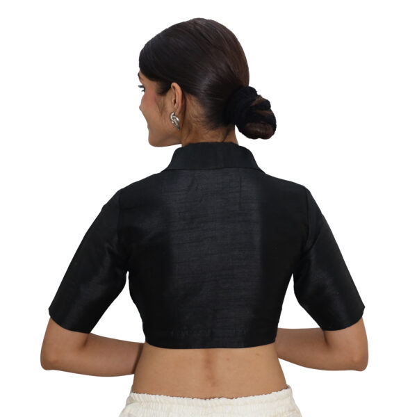 Latest Black Collar Blouse with Short Sleeve - Image 3