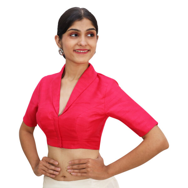 Latest Rani Pink Collar Blouse with Short Sleeve - Image 3