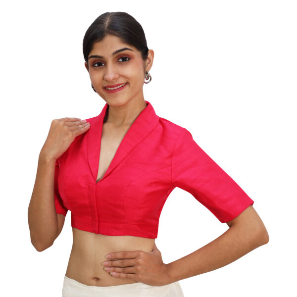 Latest Rani Pink Collar Blouse with Short Sleeve - Image 2