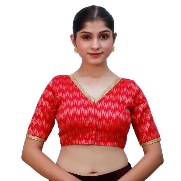 Red V Neck Blouse with Short Sleeve