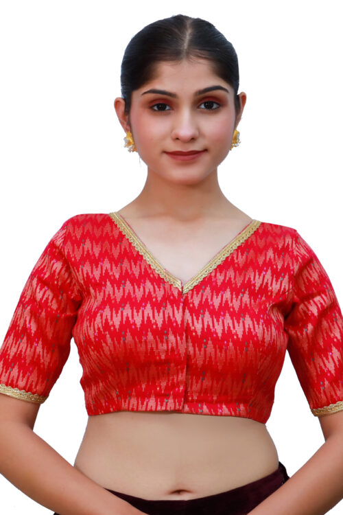 Red V Neck Blouse with Short Sleeve