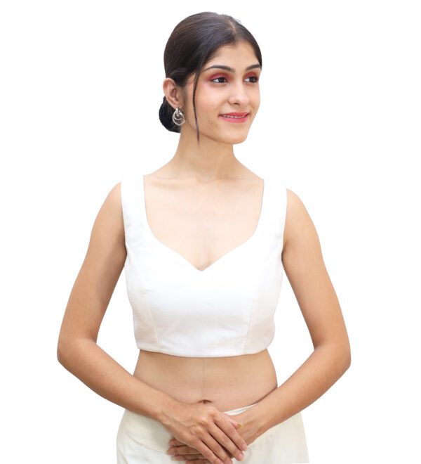 White Sleeveless Sweetheart Neck Blouse - Image 4
