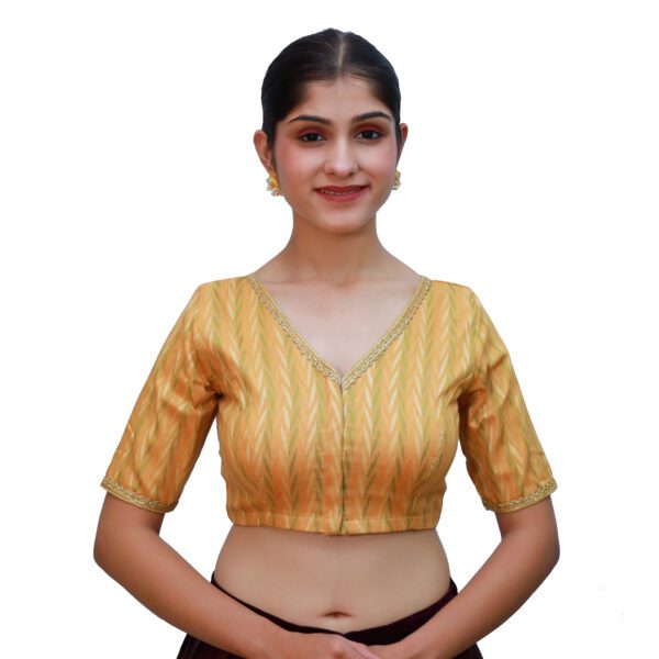 Musturd V Neck Blouse with Short Sleeve