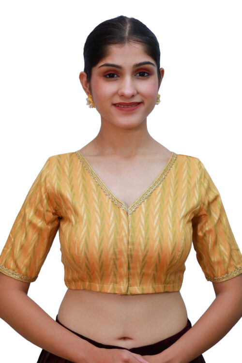 Musturd V Neck Blouse with Short Sleeve