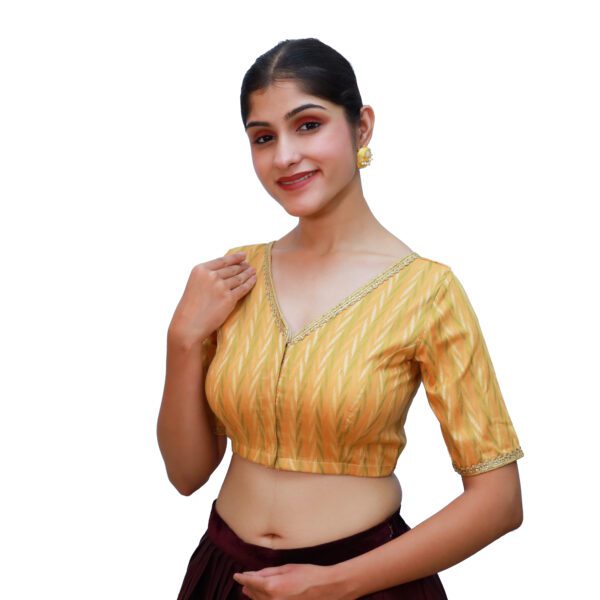 Musturd V Neck Blouse with Short Sleeve - Image 2
