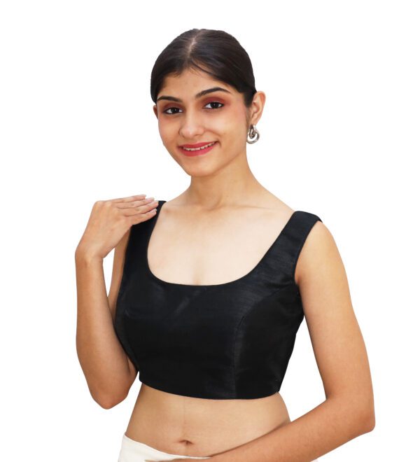 Black Sleeveless Round Neck Blouse - Image 2