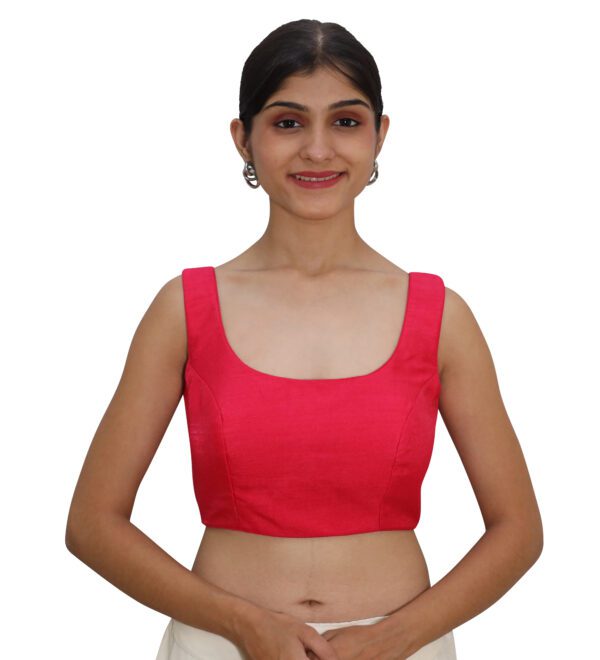 Red Sleeveless Round Neck Blouse