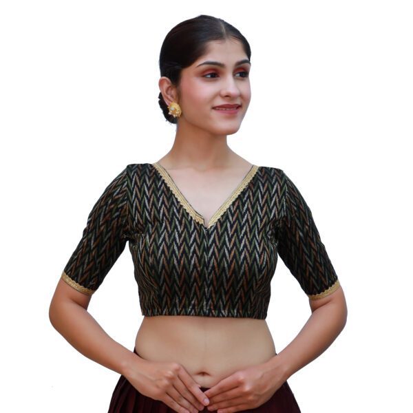 Black V Neck Blouse with Short Sleeve - Image 4
