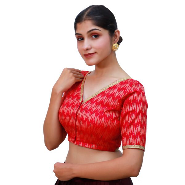 Red V Neck Blouse with Short Sleeve - Image 2